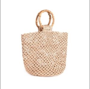 Adornia Natural Crochet Bucket Bag with Bamboo Handle